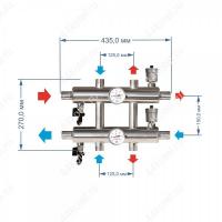Схема и размеры распределительного коллектора на 3 контура 85 кВт GK 32-3 из нержавеющей стали